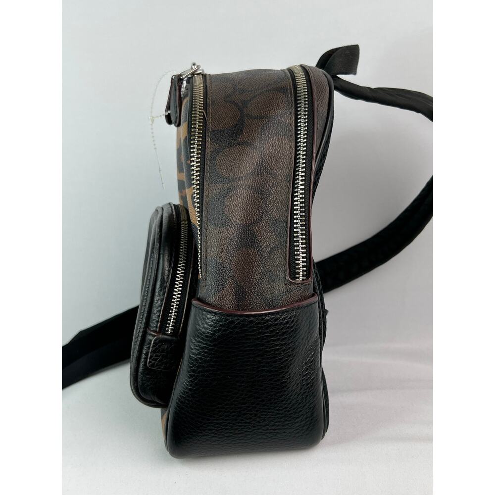 Coach Mini Court Backpack Signature Canvas Leopard Print Black Pebble Leather - Picture 7 of 12